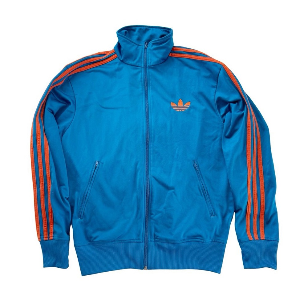 Adidas Men's Blue Track Blue and Orange Jacket Small